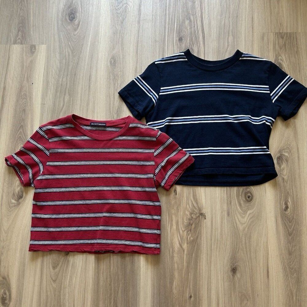 Brandy Melville Lot of 2 Striped Cropped Tees Made in Italy 100% Cotton One Size